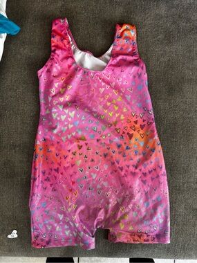 Pink Heart Print Girls' One-Piece Gymnastics Leotard
